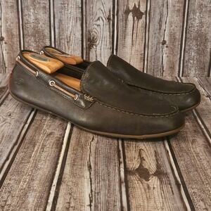Sz 11 Mens Born H07123 Brown Leather Driving Loafers Slip On Shoes VGUC